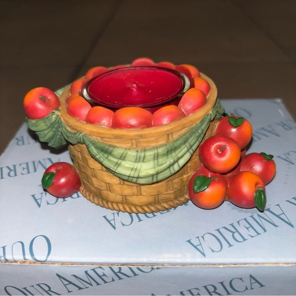 Our America Winter Apple Basket Tea Light Candle Holder #36504